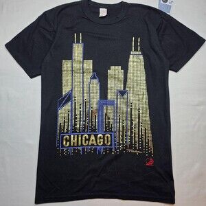 Vintage Chicago Skyline Shirt Mens M Black City Graphic Tee Made USA 80s 50/50